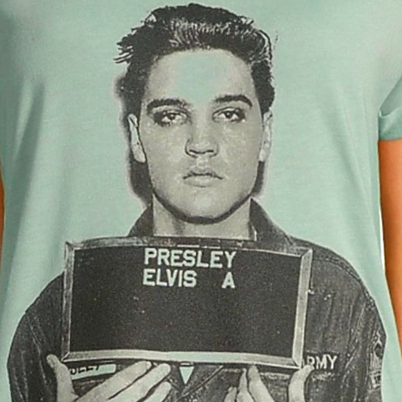 Elvis Presley Mug Shot Rock N Roll Tee S M Last NWT - Picture 2 of 2